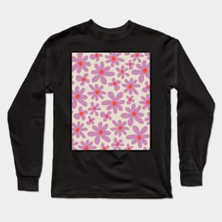 Abstract flowers pattern 80s pink red Long Sleeve T-Shirt